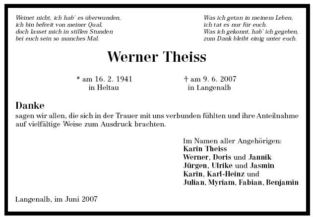 Theiss Werner 1941-2007Todesanzeige